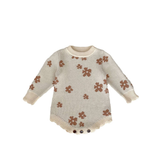 3-18M Baby Girls Floral Jacquard Knit Long Sleeve Bodysuit  Baby Clothing  