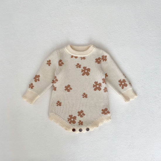 3-18M Baby Girls Floral Jacquard Knit Long Sleeve Bodysuit  Baby Clothing  