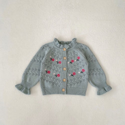 3-24M Baby Bell Cuffs Hollow Embroidered Knitted Cardigan Sweater  Baby Clothes  