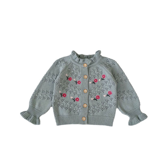 3-24M Baby Bell Cuffs Hollow Embroidered Knitted Cardigan Sweater  Baby Clothes  