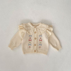 3-24M Baby Ruffle Collar Embroidered Knitted Sweater Cardigan  Baby Clothes  