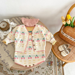 3-24M Baby Cherry Pattern Knitted Sweater Or Bodysuit  Baby Clothing  