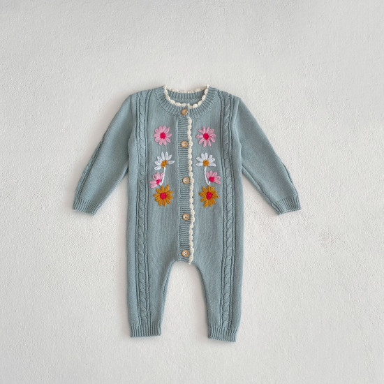 3-18M Baby Floral Embroidered Knitted Jumpsuit  Baby Clothing  