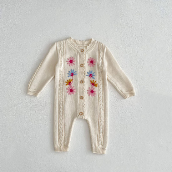 3-18M Baby Floral Embroidered Knitted Jumpsuit  Baby Clothing  