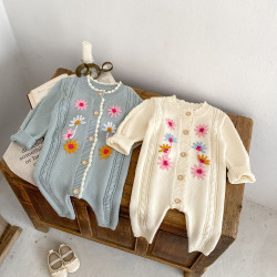 3-18M Baby Floral Embroidered Knitted Jumpsuit  Baby Clothing  