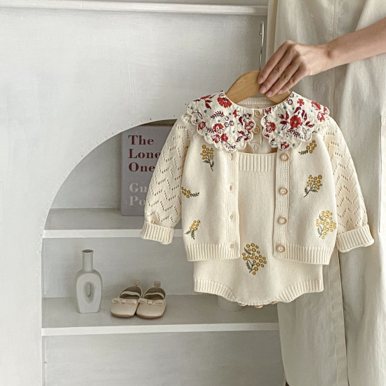 3-24M Baby Floral Embroidered Knitted Sweater Or Bodysuit  Baby Clothing  