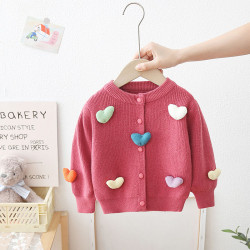 9M-4Y Toddler Girls Knitted Three-Dimensional Love Cardigan Crew Neck Sweater  Girls Clothes  