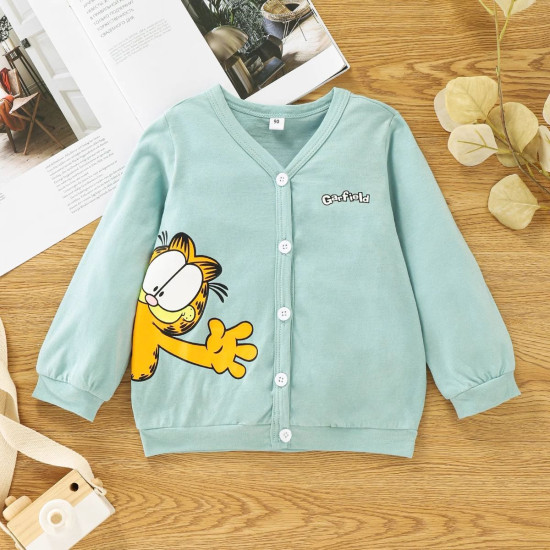 0-18M Baby Cartoon Letter Print Long Sleeves V-Neck Cardigan  Baby Clothing  