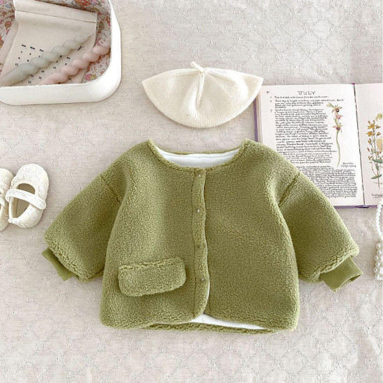 3-24M Baby Fake Pocket Plush Cardigan Jacket  Baby Clothing  