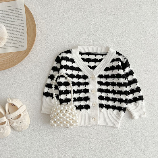 3-24M Baby Striped V-Neck Knitted Cardigan Sweater  Baby Clothes  