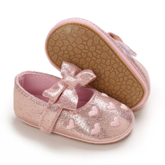 3-18M Baby Cute Heart Print Bow Knot Rubber Sole Princess Shoes  Baby Clothes Suppliers  