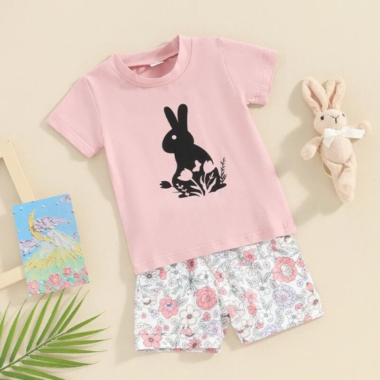 3M-3Y Baby Sets Easter Rabbit Print T-Shirts Floral Shorts  Baby Clothing  