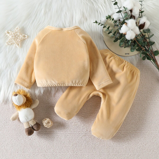 0-6M Newborn Sets Solid Color Velvet Pullover And Footie Pants  Baby Clothes  