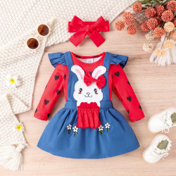 3-24M Baby Girls Valentine's Day 3pcs Love Rabbit Suspender Skirt & Bodysuit & Headband  Baby Clothing  