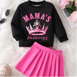 6M-3Y Baby Girls Sets Crown Letters Round Neck Top Pleated Skirts  Baby Clothing  