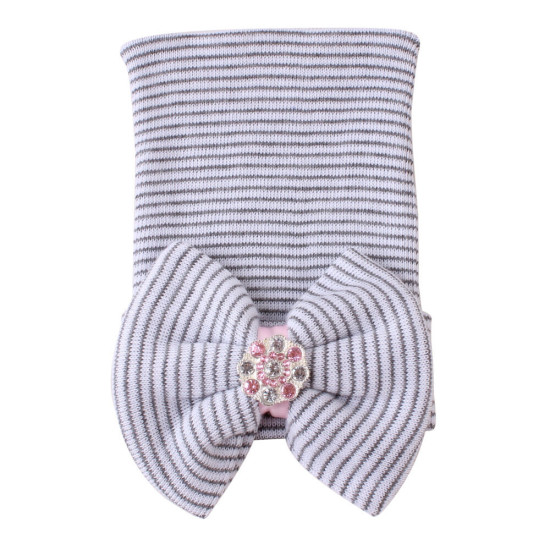 Baby Hat Big Bow Rhinestone Knitted Stripe Cotton Infant Pullover Hats  