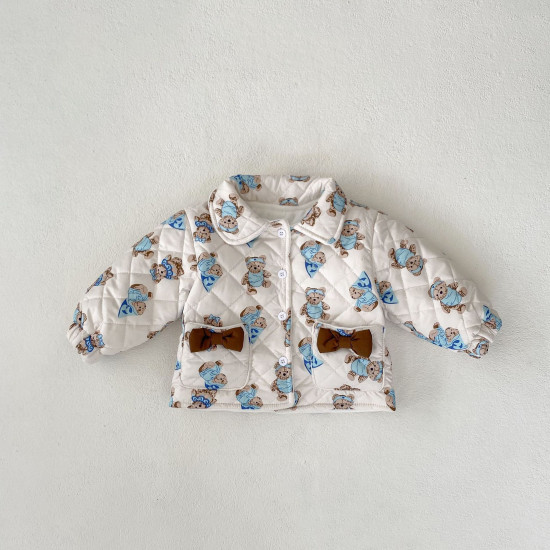 0-18M Baby Bear Print Bow Cartoon Jackets  Baby Boutique Clothing  