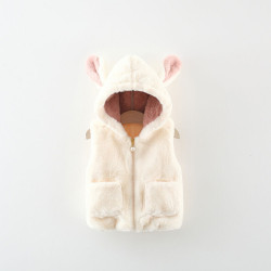 6M-3Y Baby Girls Rabbit Shaped Vest Plush Hooded Jackets  Baby Clothing  