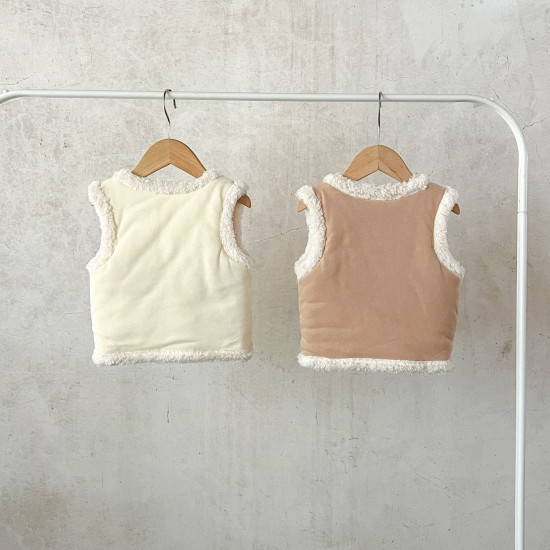 3-24M Baby Unisex Baby Suede Sherpa Outlined Vest Fleece Vest With Pockets  Baby Clothes  