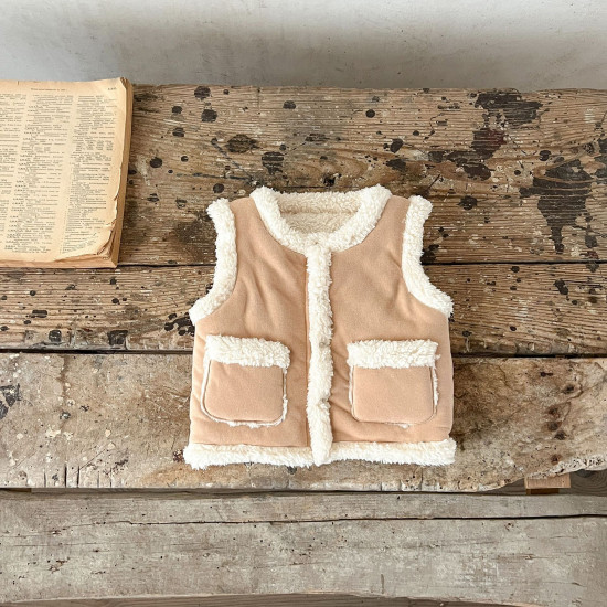 3-24M Baby Unisex Baby Suede Sherpa Outlined Vest Fleece Vest With Pockets  Baby Clothes  