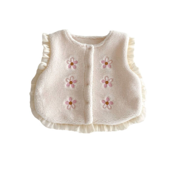 3-24M Baby Girls Flower Winter Ruffled Fleece Vest  Baby Clothing  