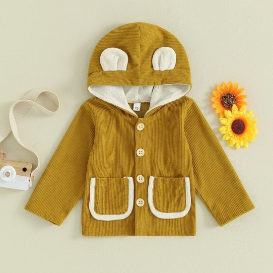 9M-4Y Unisex Corduroy Hooded Long-Sleeve Single-Breasted Jackets  Toddler Boutique Clothing  