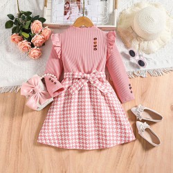 3-7Y Toddler Girls Long Sleeve Patchwork Plaid Princess Dresses  Girls Clothes  