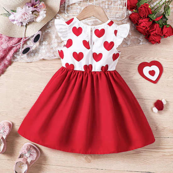 18M-6Y Toddler Girls Flying Sleeve Love Patchwork Dresses  Girls Clothes  