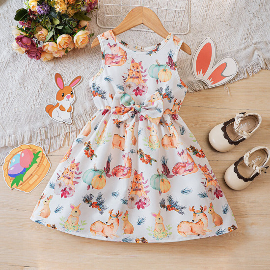 18M-6Y Toddler Girls Summer Sleeveless Cartoon Print Tank Dresses  Girls Clothes  