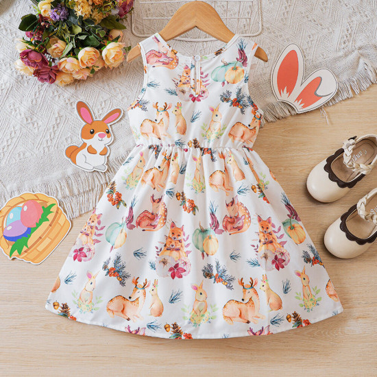 18M-6Y Toddler Girls Summer Sleeveless Cartoon Print Tank Dresses  Girls Clothes  