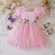 18M-6Y Toddler Girls Puff Sleeve Patchwork Mesh Dresses  Girls Clothes  