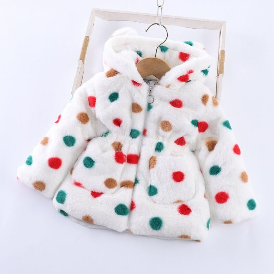 18M-7Y Toddler Girls Polka Dots Plush Faux Fur Ear Hooded Jackets & Coats  Girls Clothes  