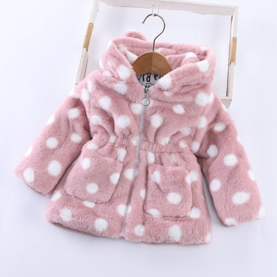 18M-7Y Toddler Girls Polka Dots Plush Faux Fur Ear Hooded Jackets & Coats  Girls Clothes  