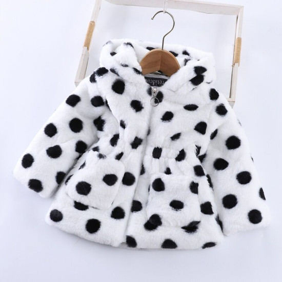 18M-7Y Toddler Girls Polka Dots Plush Faux Fur Ear Hooded Jackets & Coats  Girls Clothes  