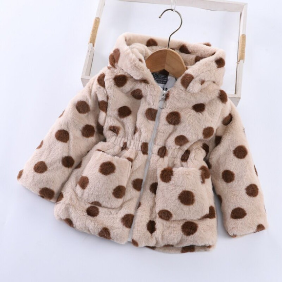 18M-7Y Toddler Girls Polka Dots Plush Faux Fur Ear Hooded Jackets & Coats  Girls Clothes  