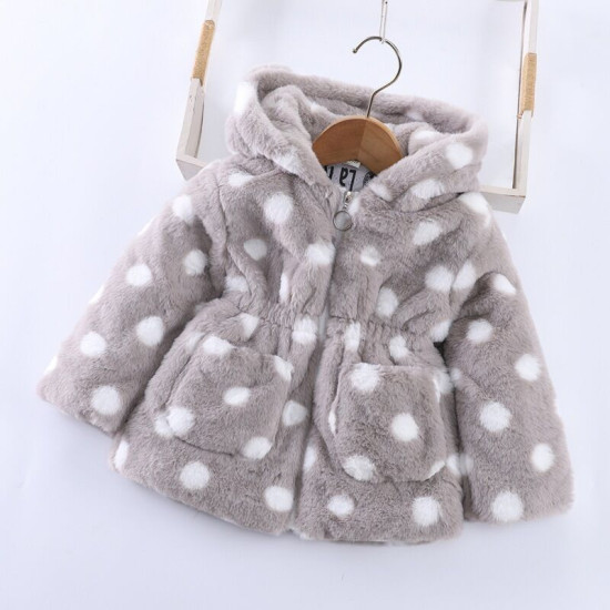 18M-7Y Toddler Girls Polka Dots Plush Faux Fur Ear Hooded Jackets & Coats  Girls Clothes  