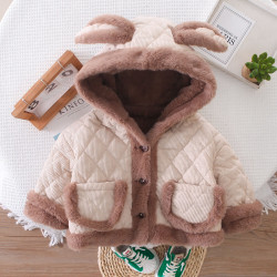 9M-6Y Unisex Solid Color Fleece Hooded Jackets & Coats  Toddler Clothes  