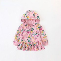 18M-7Y Toddler Girls Floral Zipper Hooded Sweatshirt  Girls Fashion Clothes  