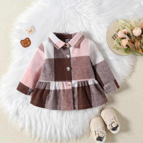 6M-6Y Toddler Girls Plaid Lapel Long Sleeve Shirt Jackets  Girls Clothes  