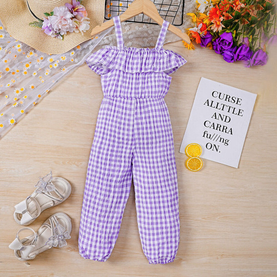 18M-6Y Toddler Girls Plaid Sling Jumpsuits  Girls Clothes  