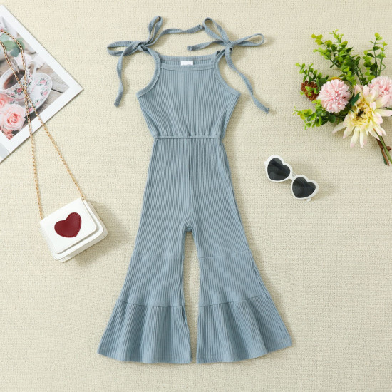 12M-5Y Toddler Girls Ribbed Sling Solid Color Flare Jumpsuits  Girls Clothes  