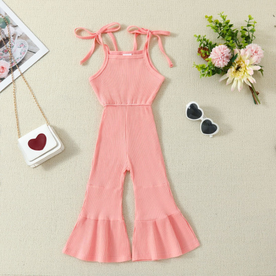 12M-5Y Toddler Girls Ribbed Sling Solid Color Flare Jumpsuits  Girls Clothes  