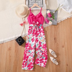 7-12Y Kids Girls Floral Sling Jumpsuit With Belt  Clothing Kidswear  