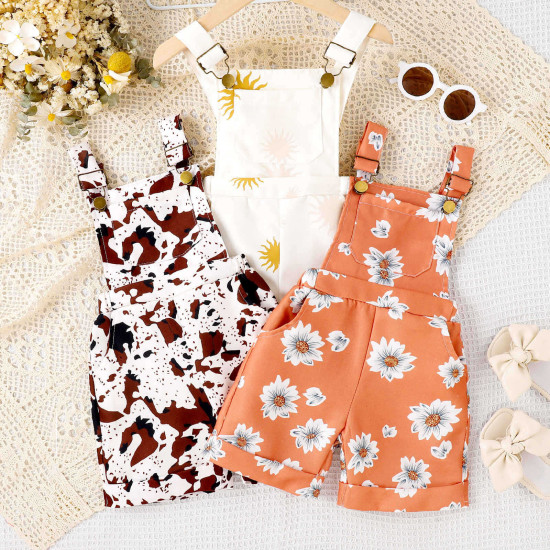 18Months-6Years Toddler Girls Floral Leopard Sun Print Overalls With Pockets  Girls Clothes  