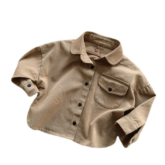 9M-6Y Pocket Button Long Sleeve Solid Color Shirt  Kids Boutique  