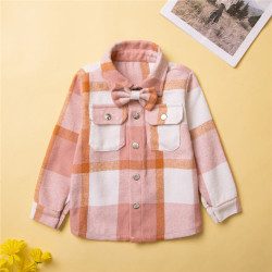 9M-5Y Bowknot Plaid Long Sleeve Button Shrit  Kids Boutique Clothing  