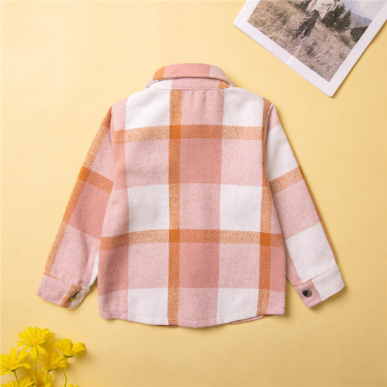 9M-5Y Bowknot Plaid Long Sleeve Button Shrit  Kids Boutique Clothing  