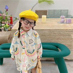 18M-6Y Toddler Girls Rainbow Long Lapel Shirt  Girls Fashion Clothes  