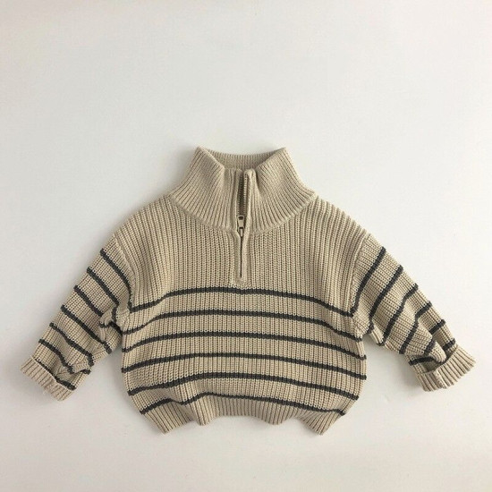 12M-6Y Unisex Retro Half-Zip Pullover Knitted Sweater  Toddler Boutique Clothing  