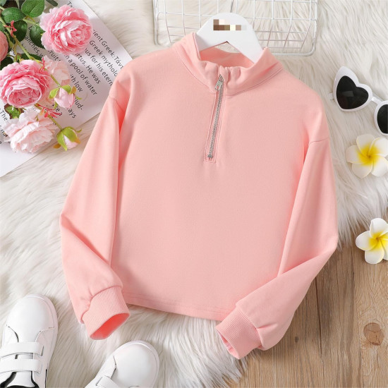 5-12Y Kids Girls Half Zipper Half Turtleneck Candy Color Sweatshirt  Clothing Kidswear  